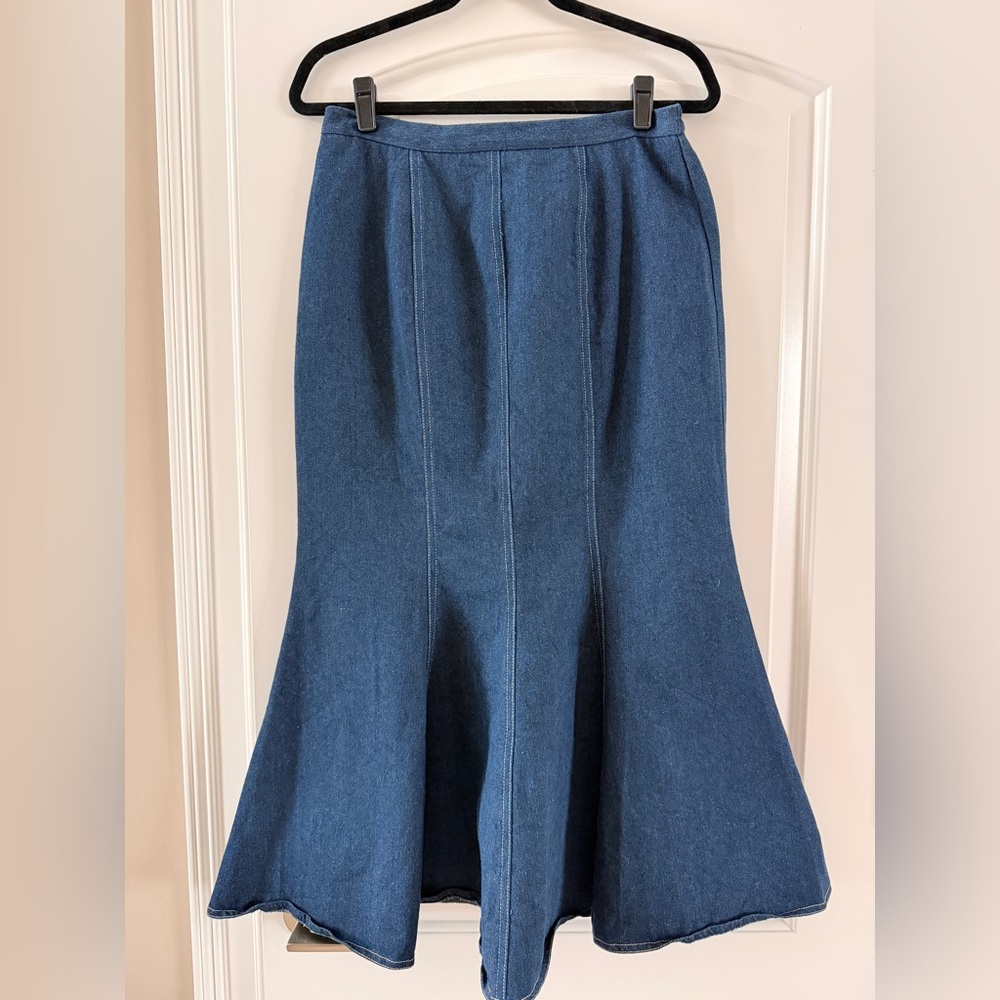 Blue Denim Midi Flared Skirt- Size 12